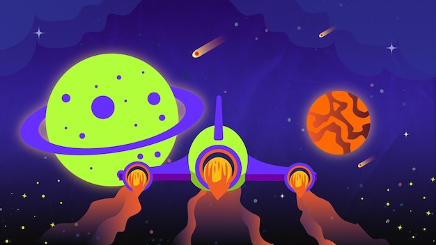2D Illustration of Rocket and Planets