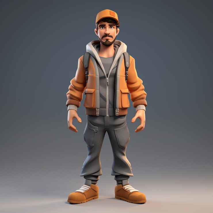 Foto 3d animated male game character in sport jacket and cap