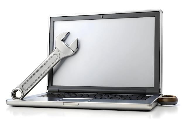 3d border frame with laptop and wrench for tech support and copy space concept