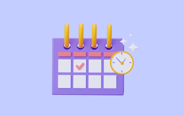 3d calendar with round clock the concept of day and time planning 3d rendering
