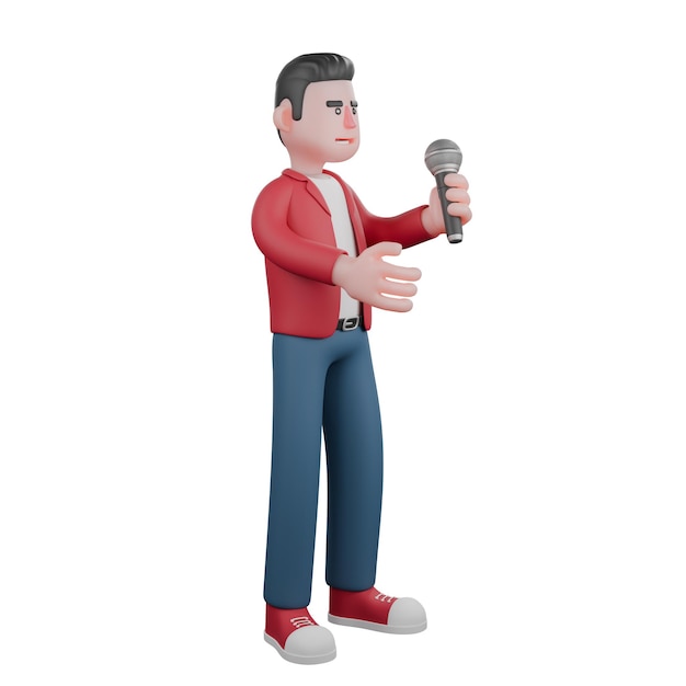 3D Cartoon Vocalist A male singer is standing while holding a mic Music Performer Character