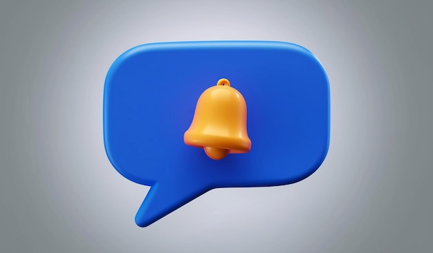 3d Chat message blue speech bubble icon with bell notification alert notice reminder symbol