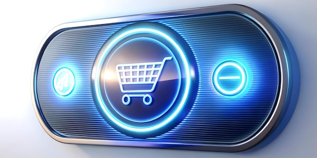 3d closeup of glowing add to cart button on futuristic ecommerce website for cyber monday shoppin