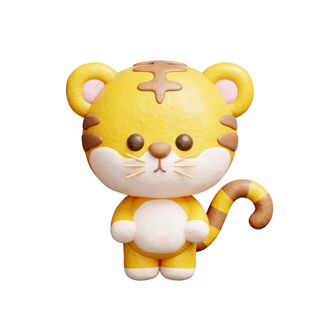 3D cute tiger standing Cartoon animal character 3D rendering