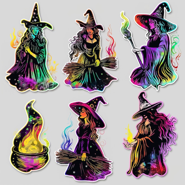 3d drawing of witches an idea for stickers and web banner design for halloween fun autumn holidays