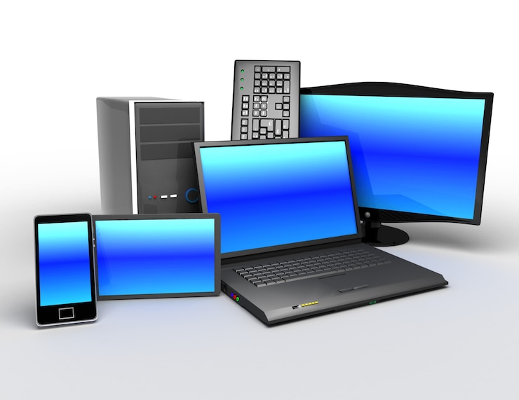 Foto 3d electronics concept. concept of electronic sales