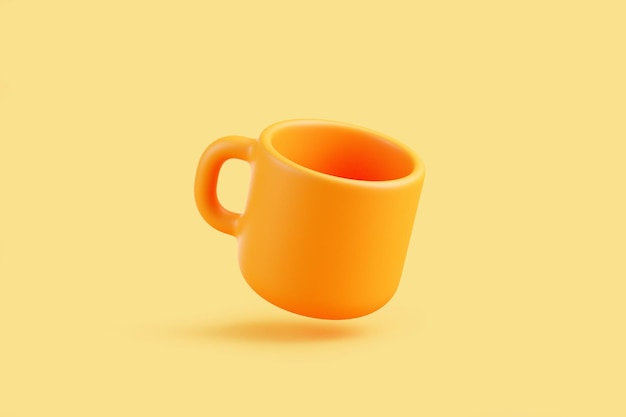 3D Floating Orange Mug on Yellow Background