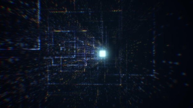 3D-gjengivelse av en abstrakt digital tunnel i cyberspace laget av partikler
