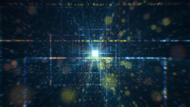 3D-gjengivelse av en abstrakt digital tunnel i cyberspace laget av partikler