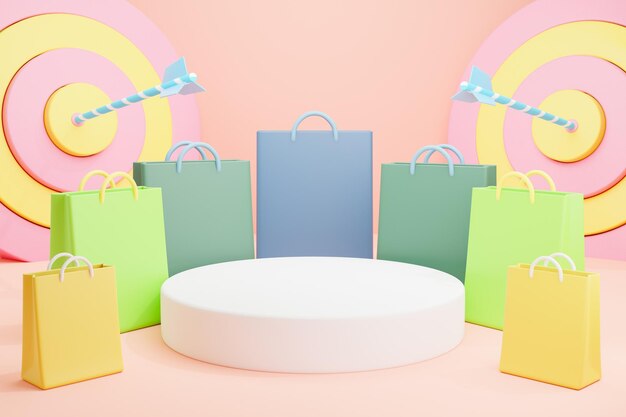 3D-gjengivelse av softcolor Podium Minimal Studio med rund sokkel og kopieringsplass for produktpresentasjon