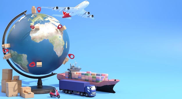 3D-gjengivelse globalt logistikk- og transportøkosystemelement av logistikk