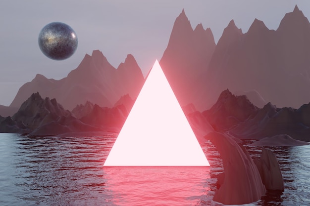 3D-gjengivelse Sci-fi Landskap Futuristisk postapokalyptisk scenario med abstrakt fremmed landskap Glass