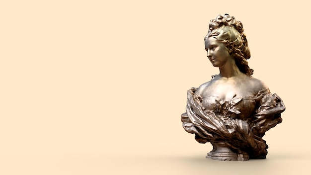 3D-gjengivelse Skinnende monument av kvinne på pastellbakgrunn på høyre side med plass til tekst kunstbakgrunn