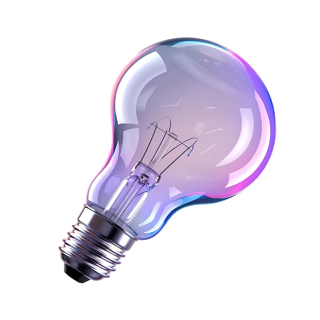 3D Gradient Modern Light Bulb Vector in Purple Blue and Pink with Glossy Finish and Metallic Base
