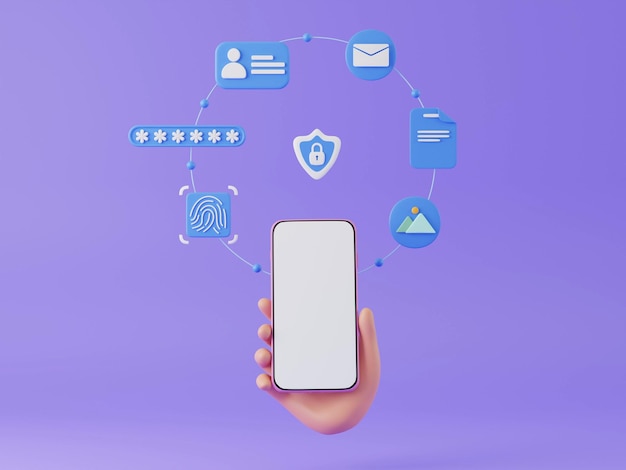3D hand holding mobile phone using identify cyber secure concept digital security authentication