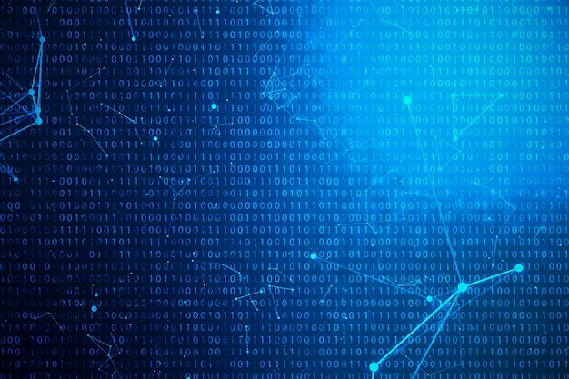 3d illustration binary code on blue background. bytes of binary code. concept technology. digital binary background. connection lined and dots, global network.