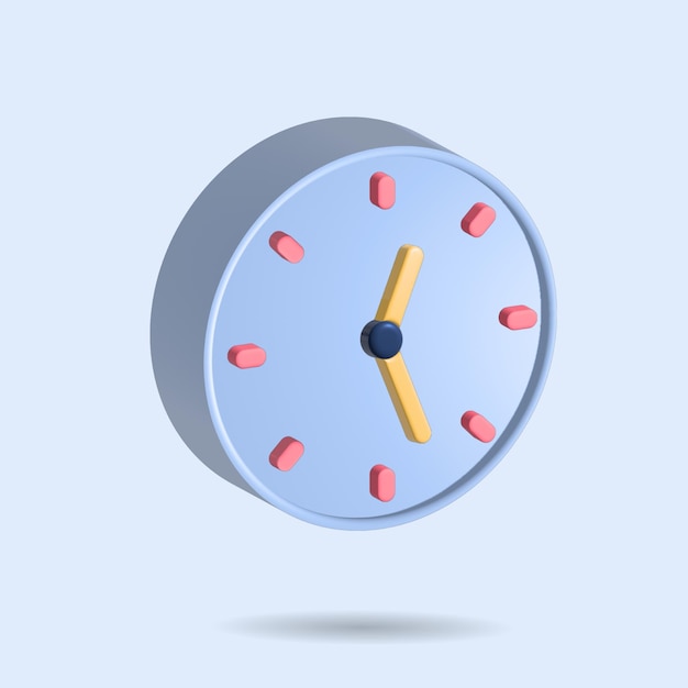 3d illustration circle clock icon simple alarm clock