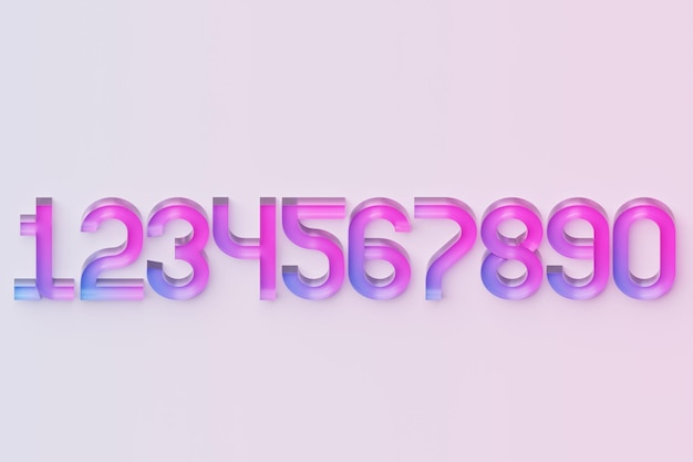 3D illustration numbers from 0 to 9 over c neon lights on a white background cartoon creative design icon