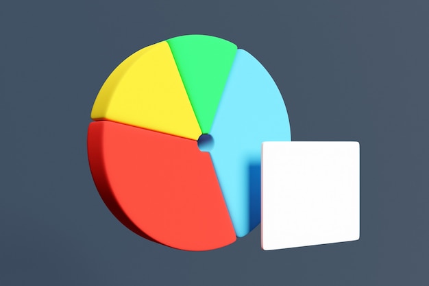 3d illustration of a pie chart for infographics. Chart with 4 sectors and white plate for work schedule, presentation, report, step options, web design.