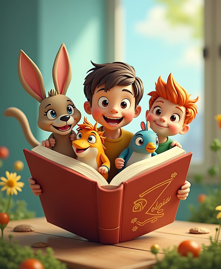 3d illustration of children of enjoyment for reading books