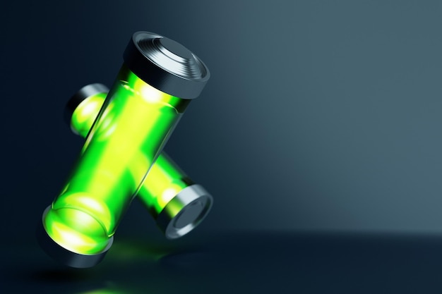 3d illustration of green batteries on black background