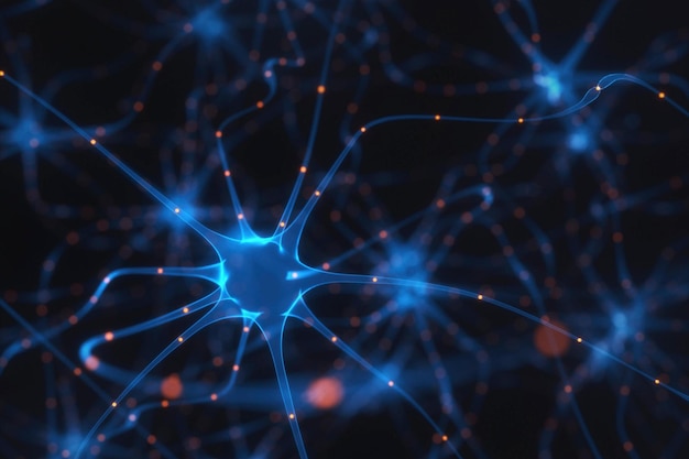 3D illustration of Interconnected neurons with electrical pulses