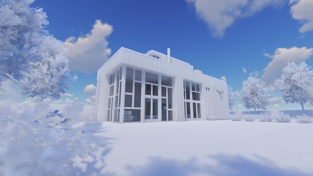 3d illustration of the courtyard and the house. 3d rendering.
