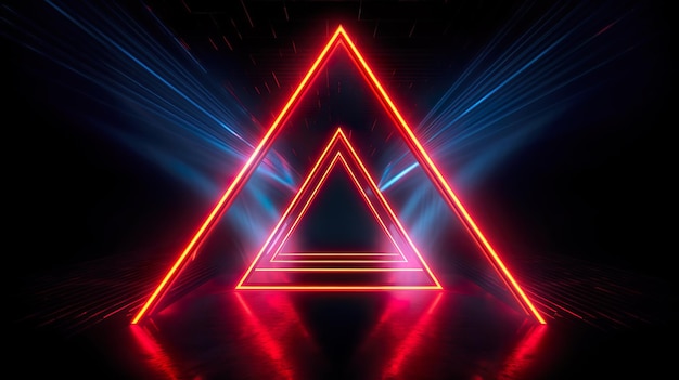 3d illustration triangles and geometric patterns of blue lines on a black background