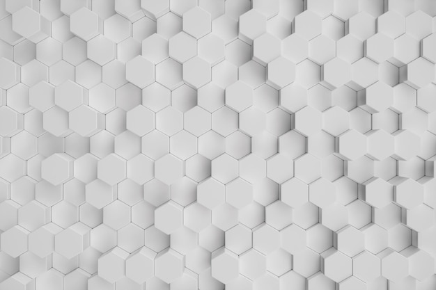 3D illustration white geometric hexagonal abstract background. Surface hexagon pattern, hexagonal honeycomb.