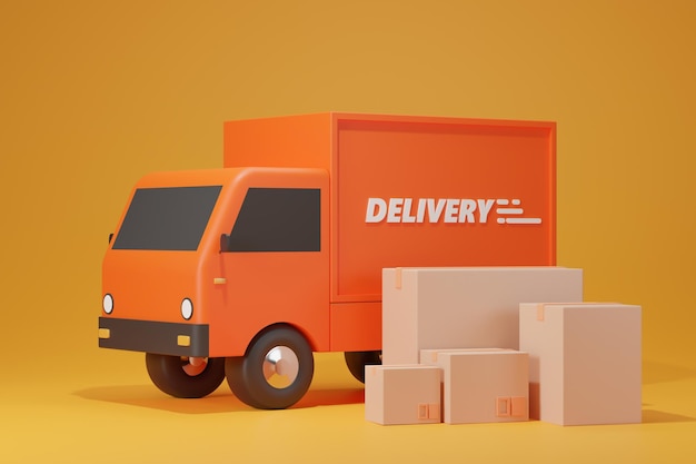 3d Logistic application service concept Global logistics network smartphone and packaging on pink background 3d render