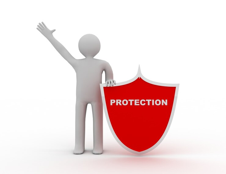 Foto 3d man and shield. protection concept