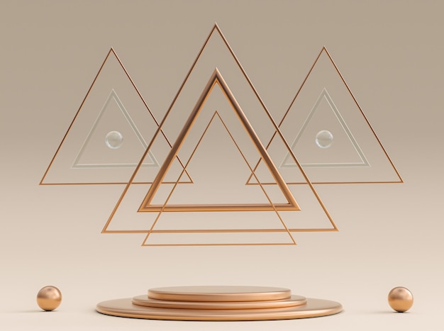 3d minimal golden round podium stand on beige background advertising 3d abstract illustration