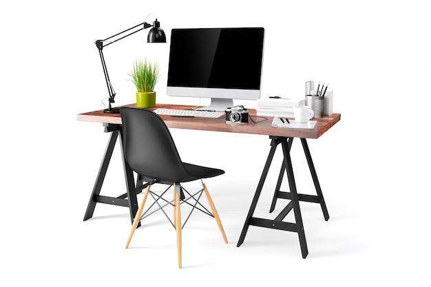 3d modern computer workplace
