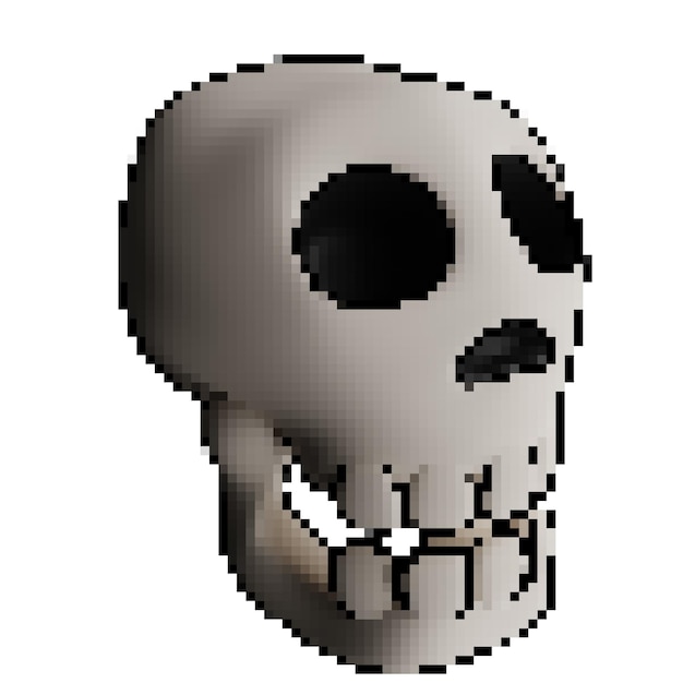 3d pixel style skull or head skeleton with jaw halloween decorative ornament icon design theme