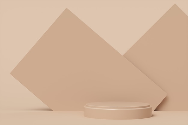 3d platform on paper brown background. Podium for performance or presentation. Empty pedestal. 3d rendering