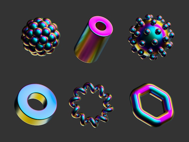 3d render assorted abstract geometric shapes and objects