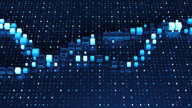 3d render digital background with abstract graph among grid pattern. Background for digital, blockchain or artificial intelligence theme presentation.