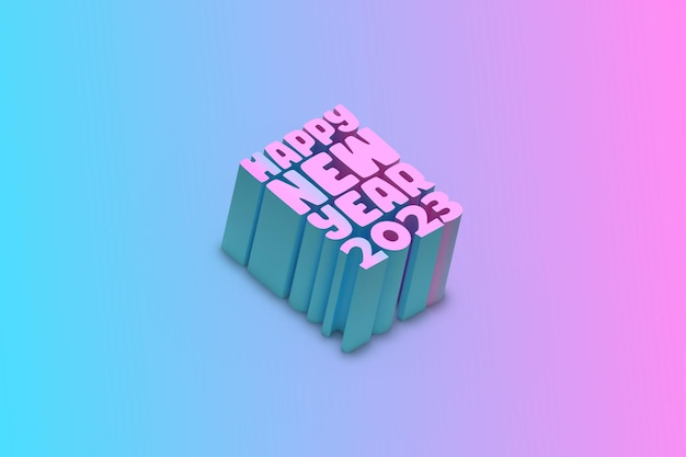 3d render happy new year 2023 text typography design for banner, poster, calendar.