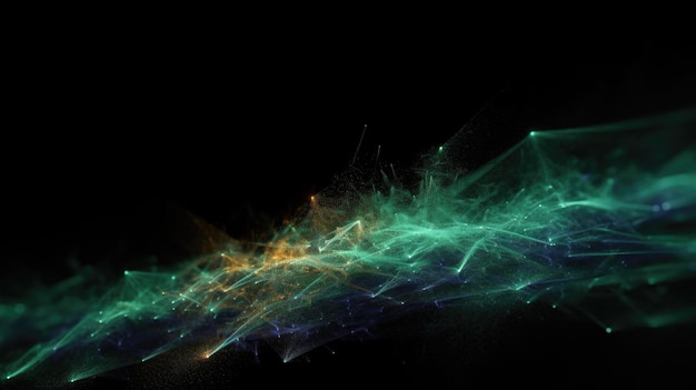 3d render of an abstract flow particle design background with green and orange color generative ai aig21