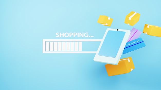 3d render of mobile and loading icon. shopping online and ecommerce on web business concept.