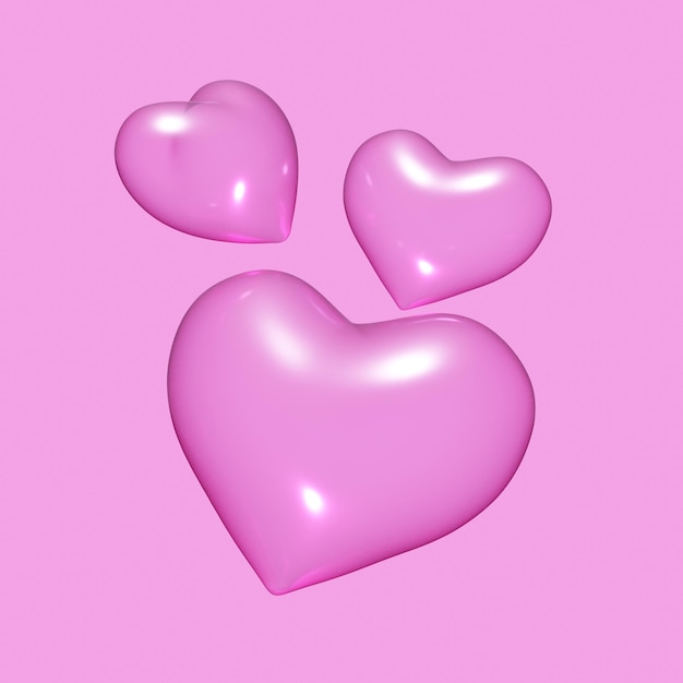 3d render pink background with three hearts on it and the word love on it
