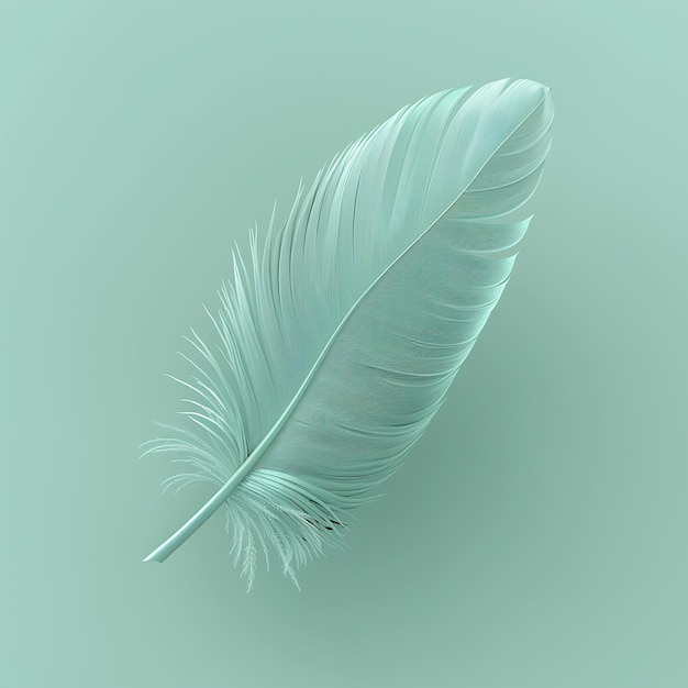 3d rendered photos of feather in seagreen color with plane background of same color calm wallpaper