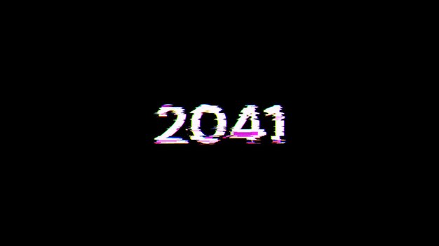 3d rendering 2041 text with screen effects of technological glitches