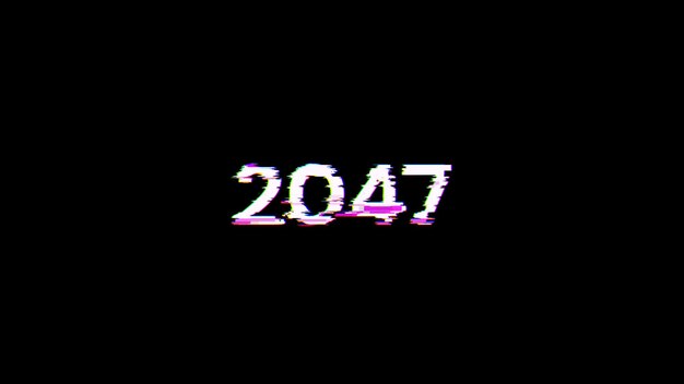 3d rendering 2047 text with screen effects of technological glitches