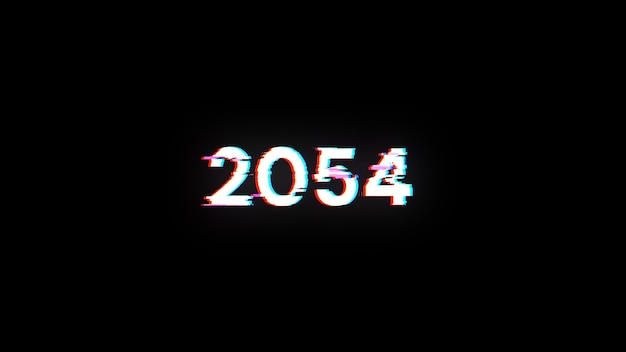 3d rendering 2054 text with screen effects of technological glitches