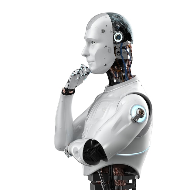 3d rendering ai robot computing or analyzing isolated on white
