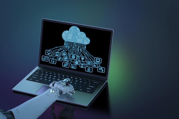 3d rendering ai robot with cloud computing and technology icons