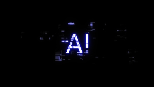 3D rendering AI text with screen effects of technological glitches
