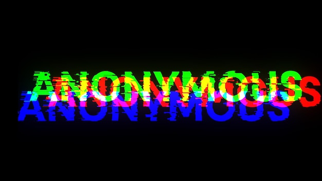 3d rendering anonymous text with screen effects of technological glitches