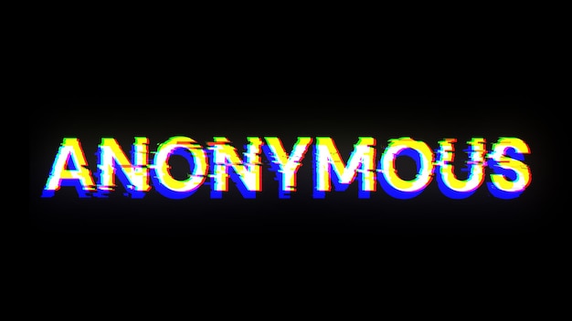3d rendering anonymous text with screen effects of technological glitches